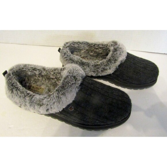 SKECHERS BOBS KEEPSAKES ICE ANGEL FUR SLIPPERS WOMEN SHOES CHARCOAL NWOB 8 - Picture 4 of 9